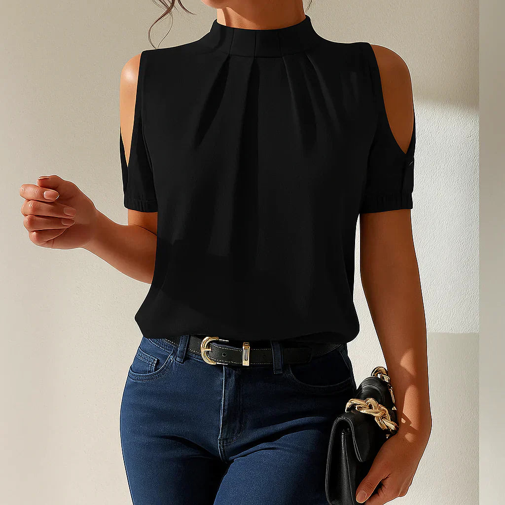 Joséphine™ | Blouse noire élégante avec manches fendues