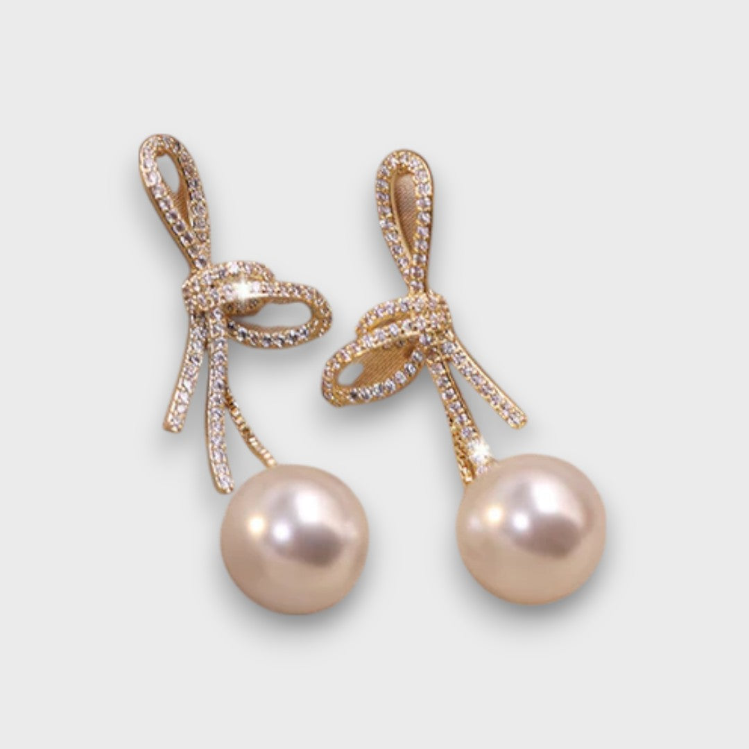 Boucles d'oreilles Nœud Doré Perle