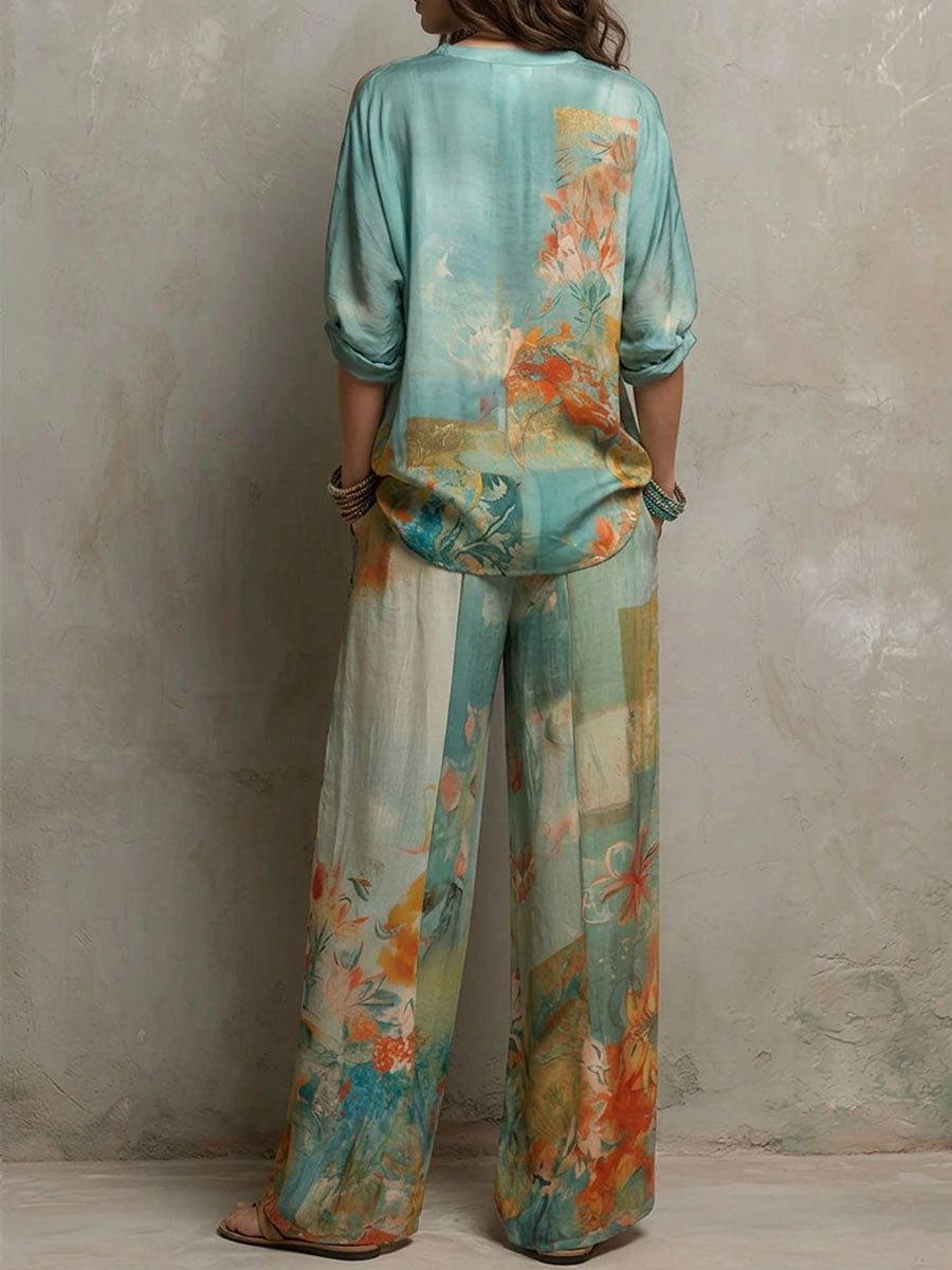 Chiara - Ensemble Élégant Imprimé Floral avec Pantalon Large