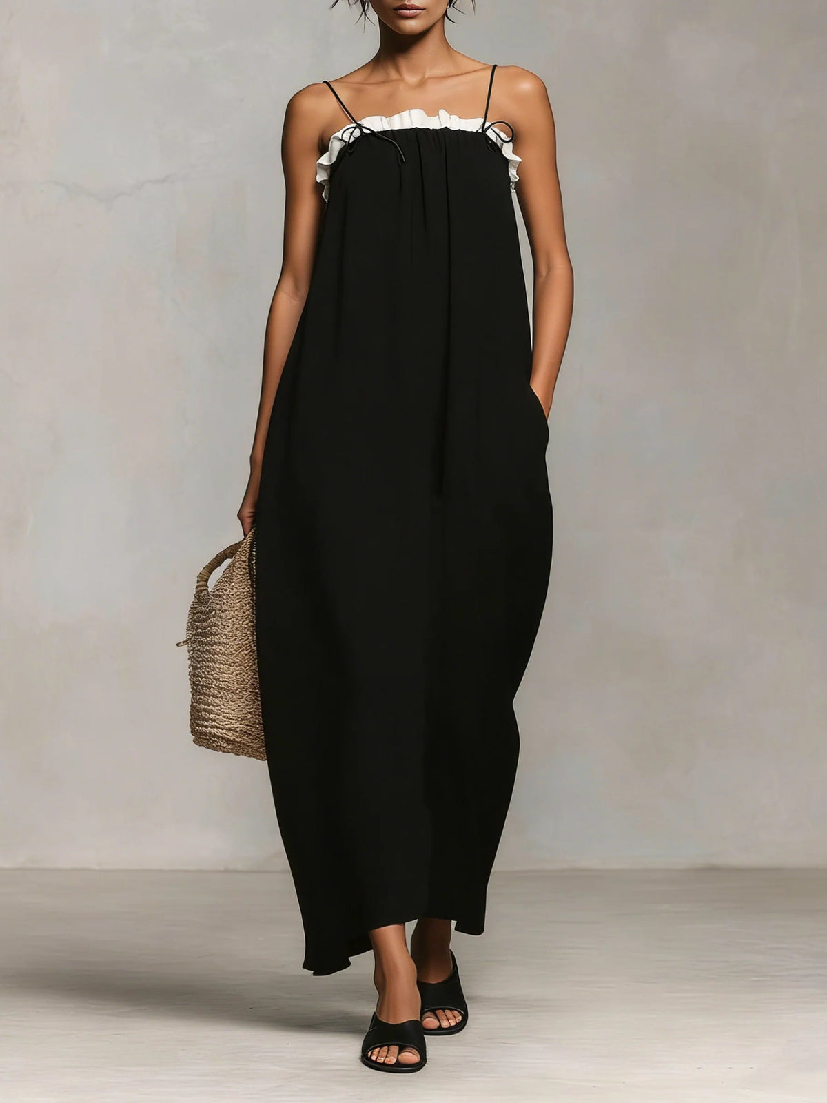 Mirelle™ | Robe Maxi avec Blocs de Couleurs et Bretelles Spaghetti