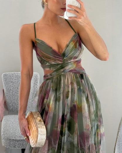 Marbella | Robe Maxi en Tulle Fleuri Aquarelle