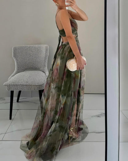 Marbella | Robe Maxi en Tulle Fleuri Aquarelle