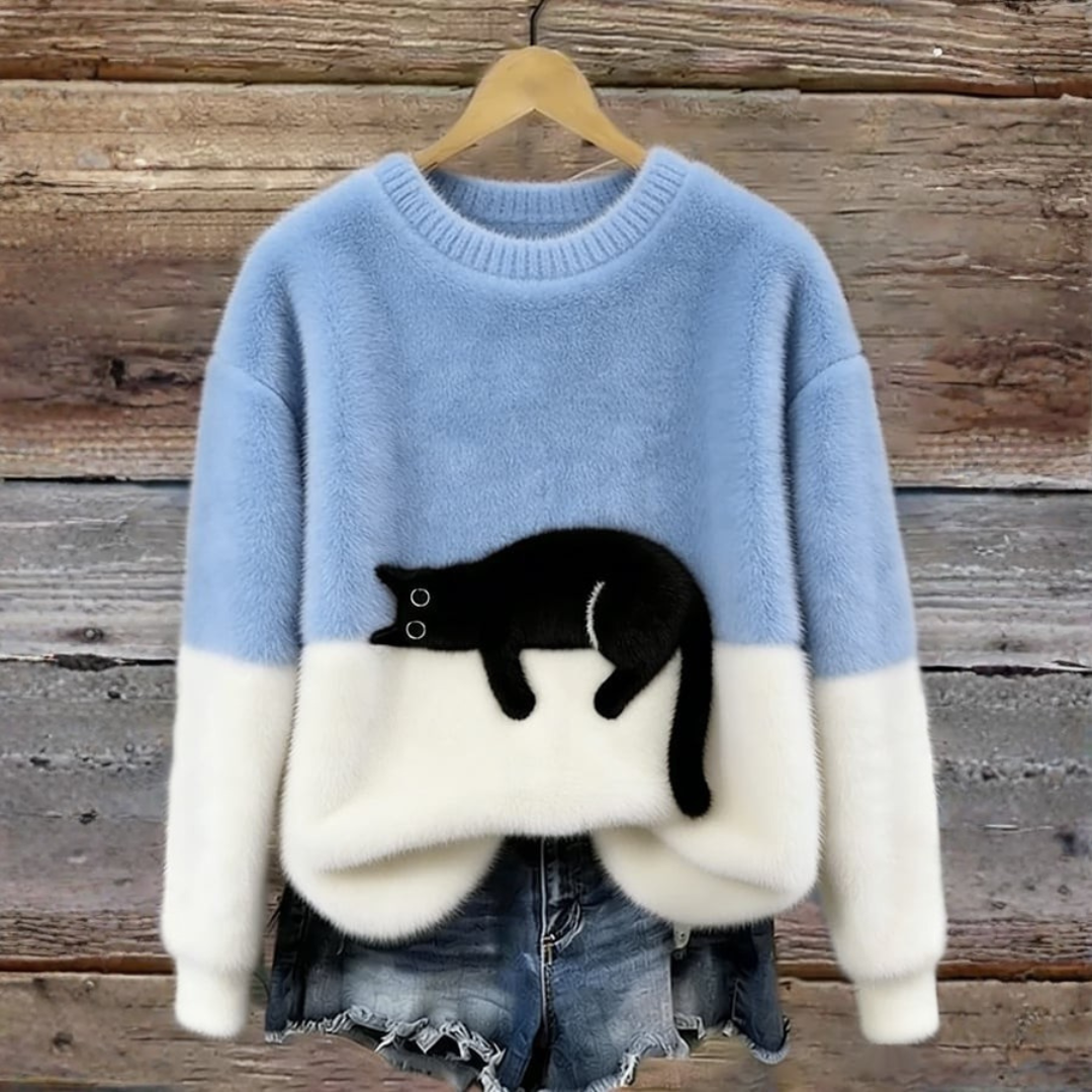Sweat d’hiver doux à motif chat délicat