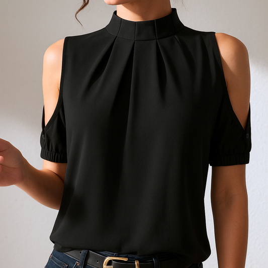 Joséphine™ | Blouse noire élégante avec manches fendues