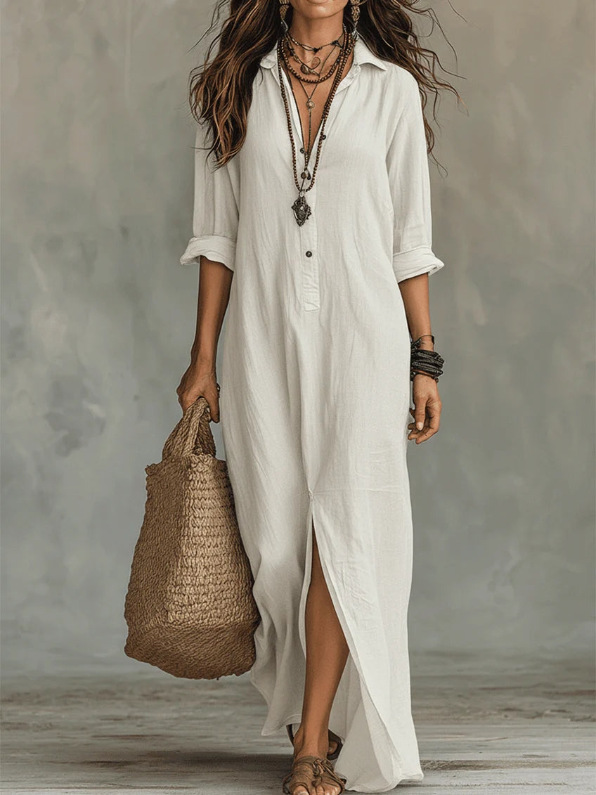 Alessia - Robe maxi noire fluide avec boutons