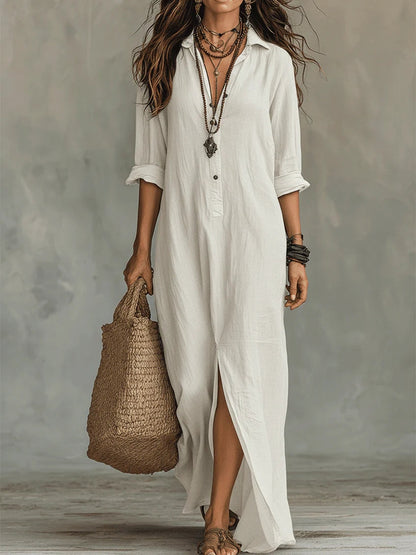 Alessia - Robe maxi noire fluide avec boutons