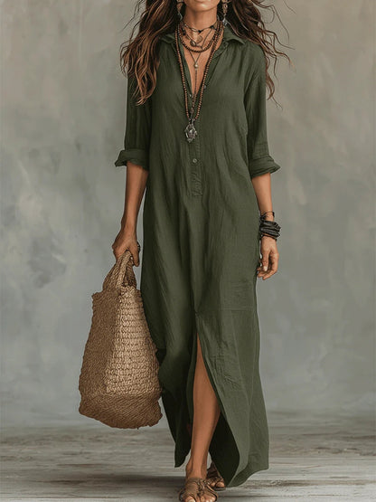 Alessia - Robe maxi noire fluide avec boutons