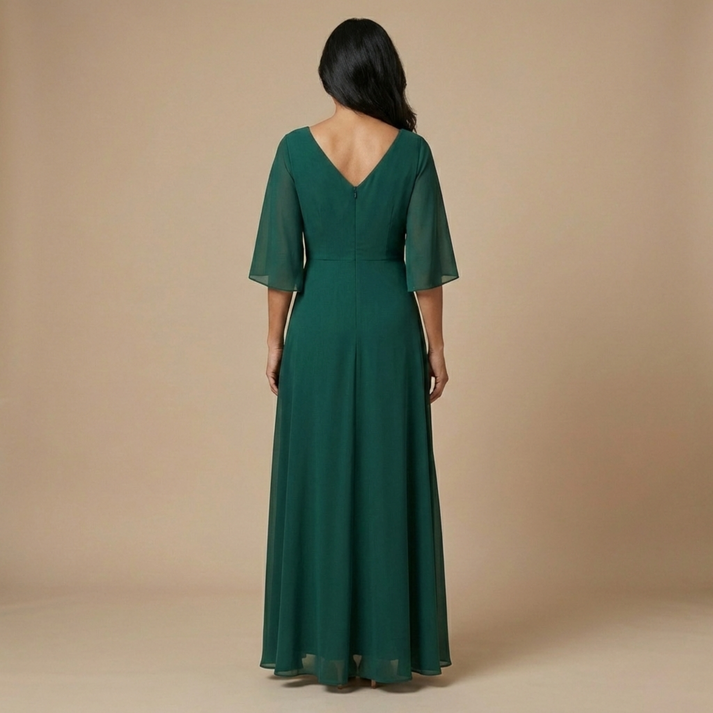 Lucía | Robe Longue en Mousseline Col en V Vert Profond