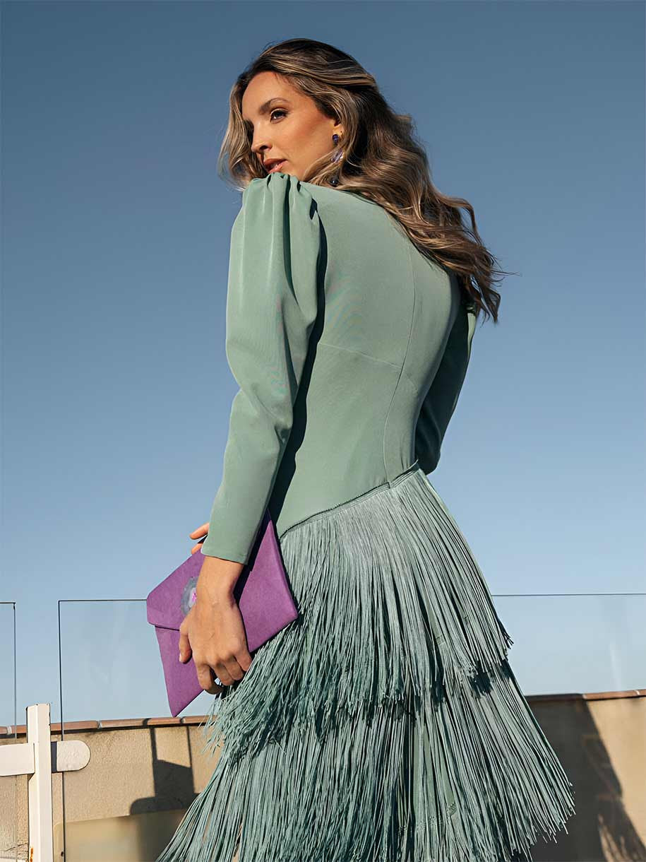 Robe Longue à Franges Vert Sauge