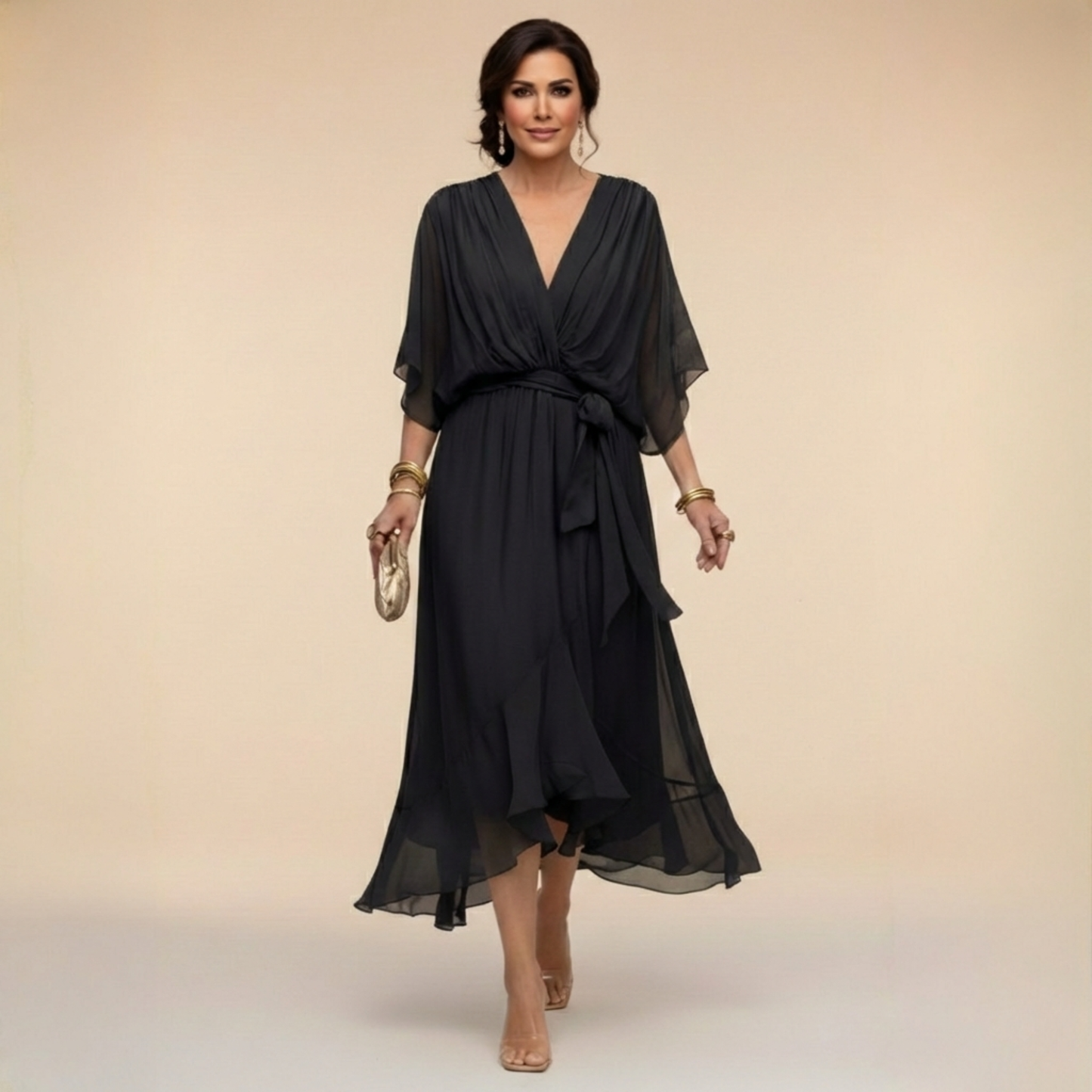 Monica | Robe en Mousseline Fluide Col en V