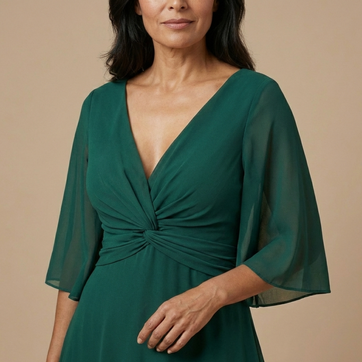 Lucía | Robe Longue en Mousseline Col en V Vert Profond