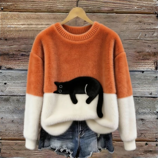 Sweat d’hiver doux à motif chat délicat