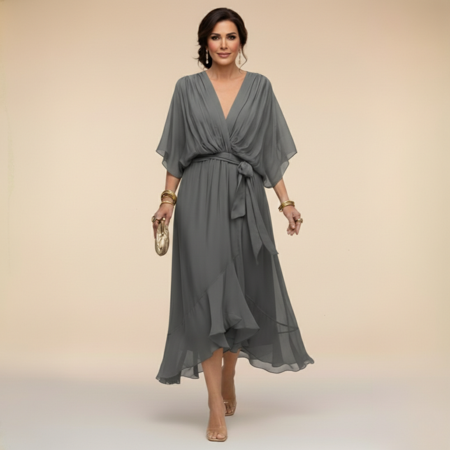 Monica | Robe en Mousseline Fluide Col en V