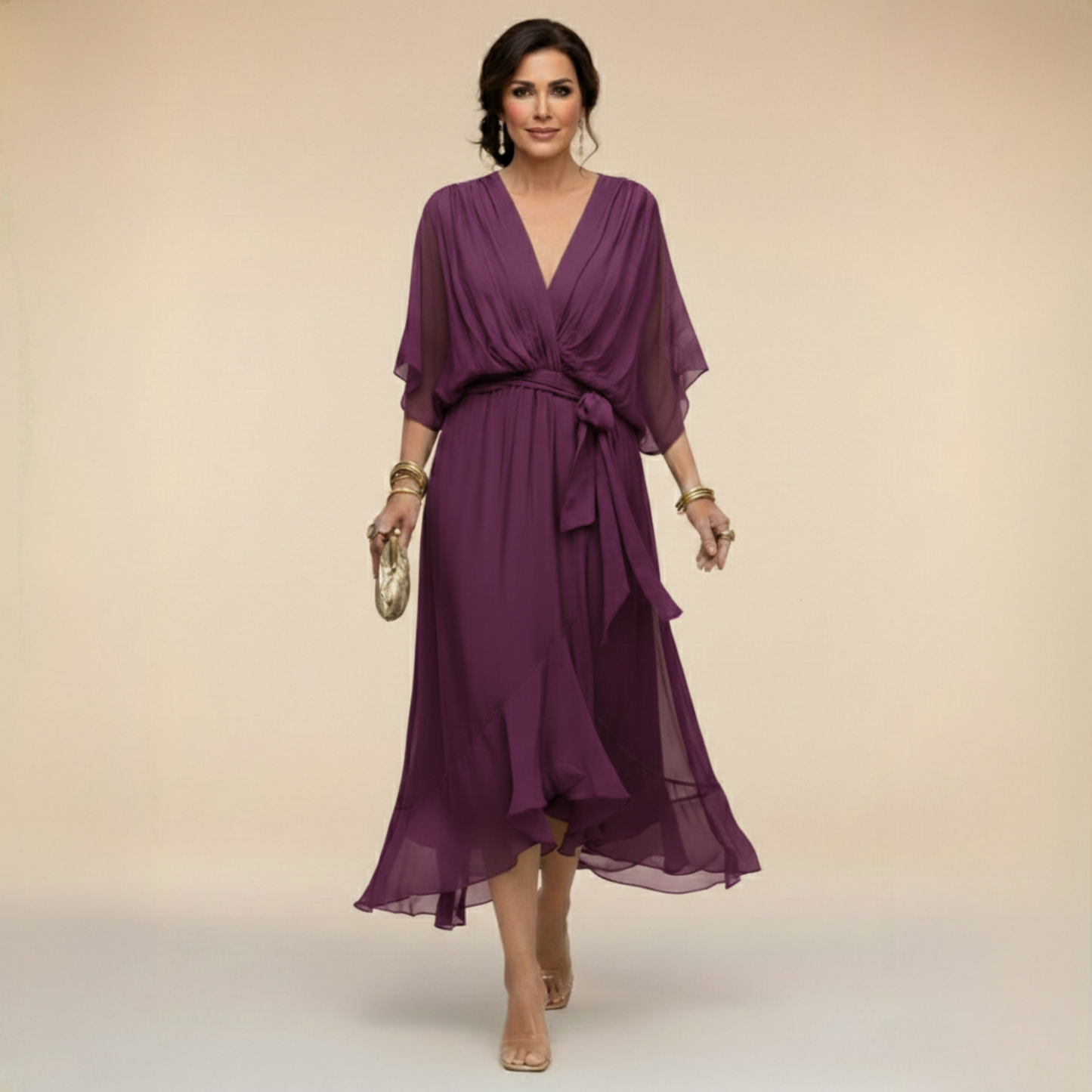 Monica | Robe en Mousseline Fluide Col en V