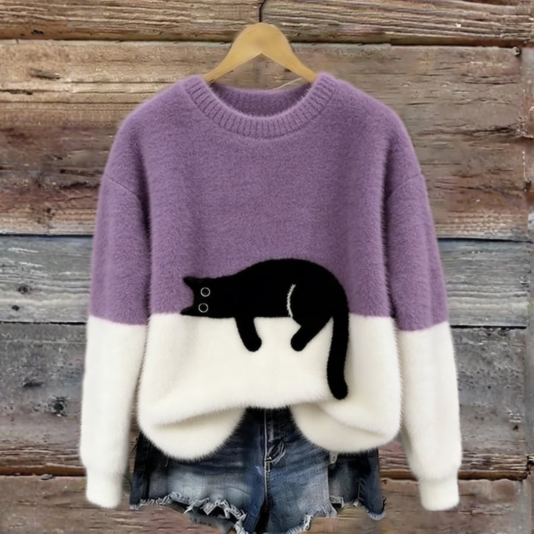 Sweat d’hiver doux à motif chat délicat