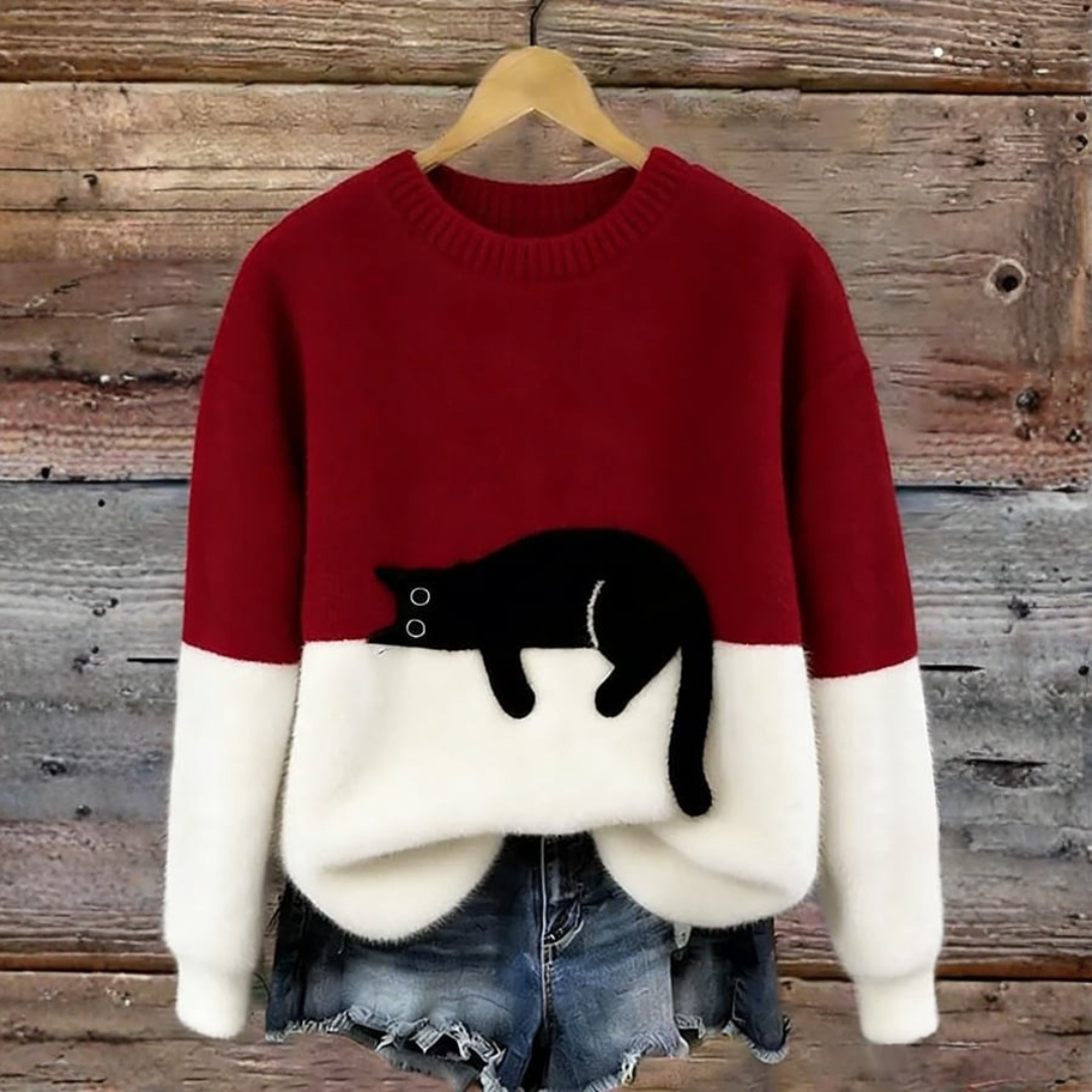 Sweat d’hiver doux à motif chat délicat