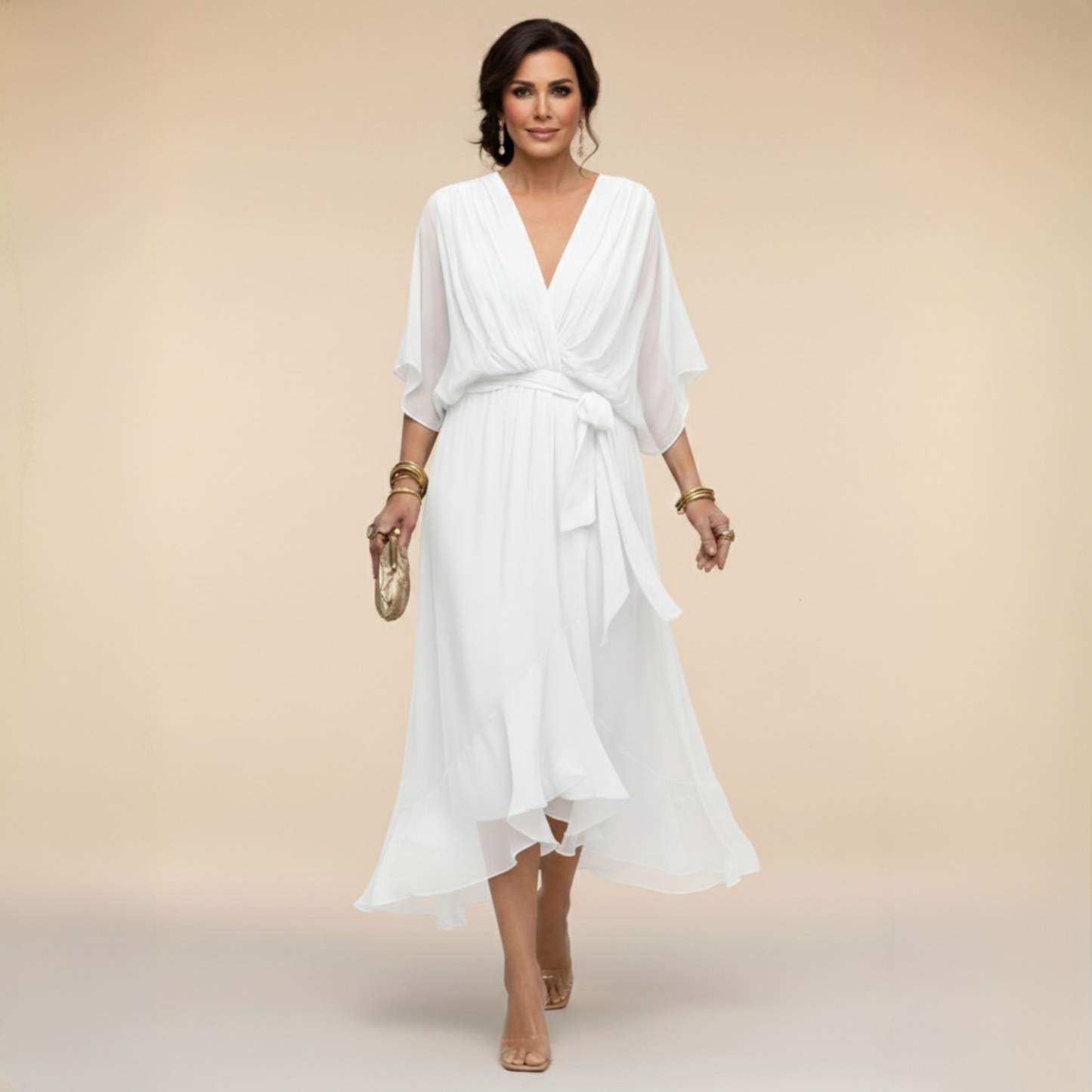 Monica | Robe en Mousseline Fluide Col en V