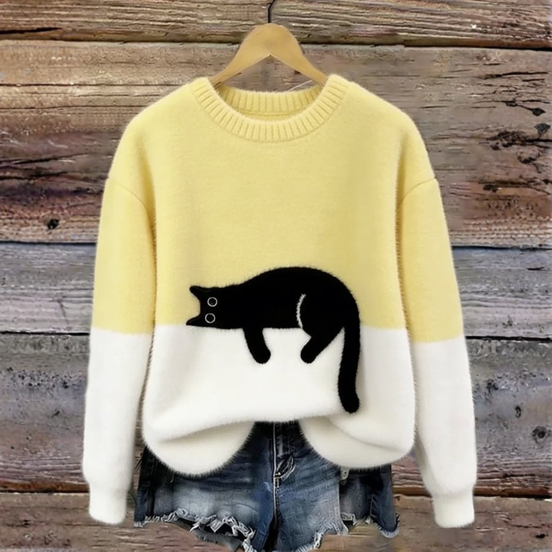 Sweat d’hiver doux à motif chat délicat