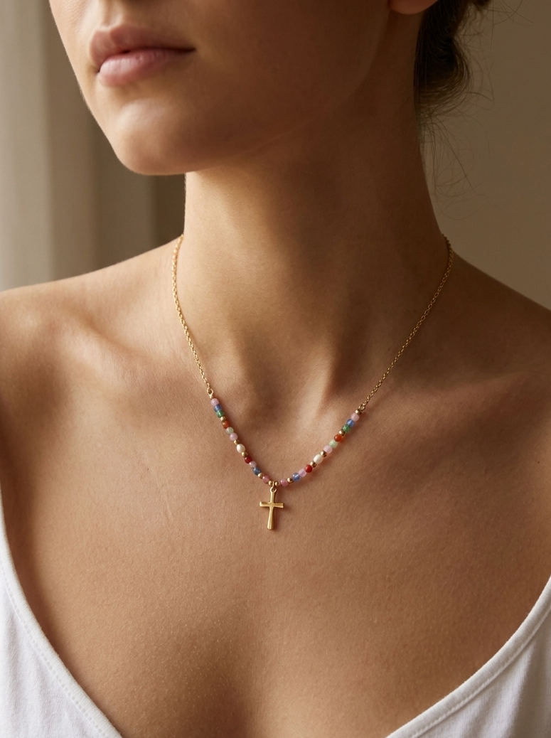 Collier Croix Coloré