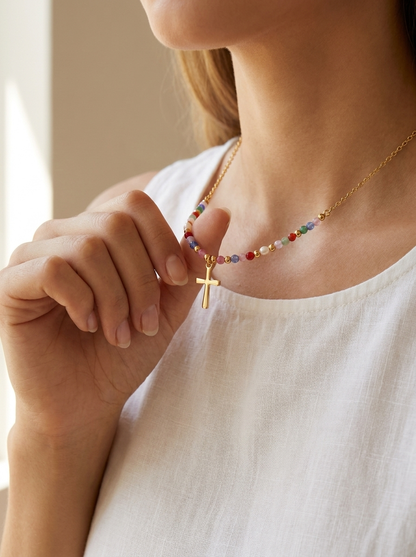 Collier Croix Coloré