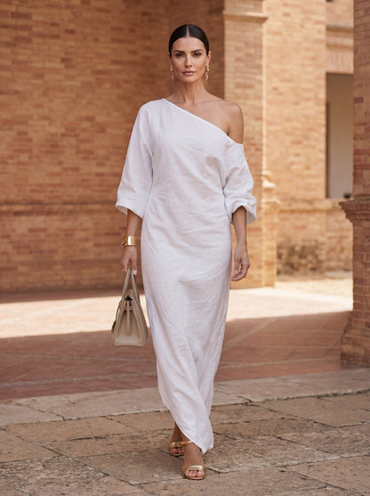 La Blanca | Robe Maxi Asymétrique à Épaule Dénudée