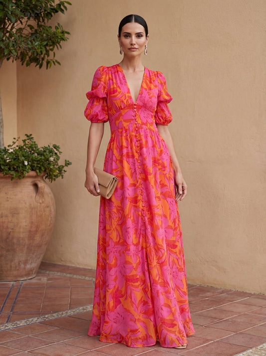Aitana | Robe Longue Fluide Rose et Orange