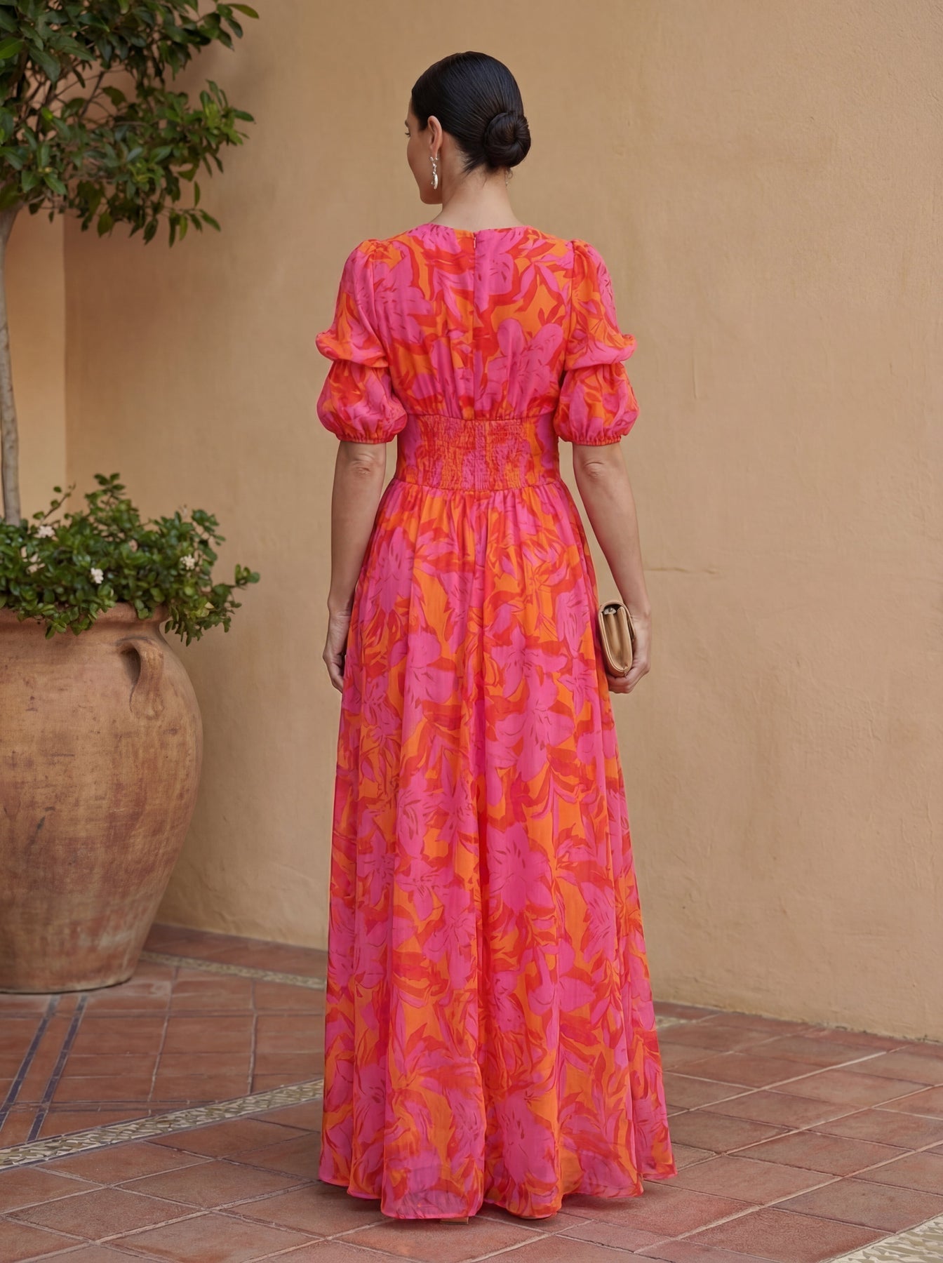 Aitana | Robe Longue Fluide Rose et Orange