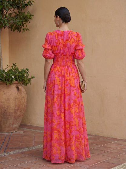 Aitana | Robe Longue Fluide Rose et Orange