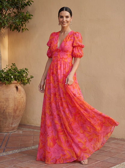 Aitana | Robe Longue Fluide Rose et Orange