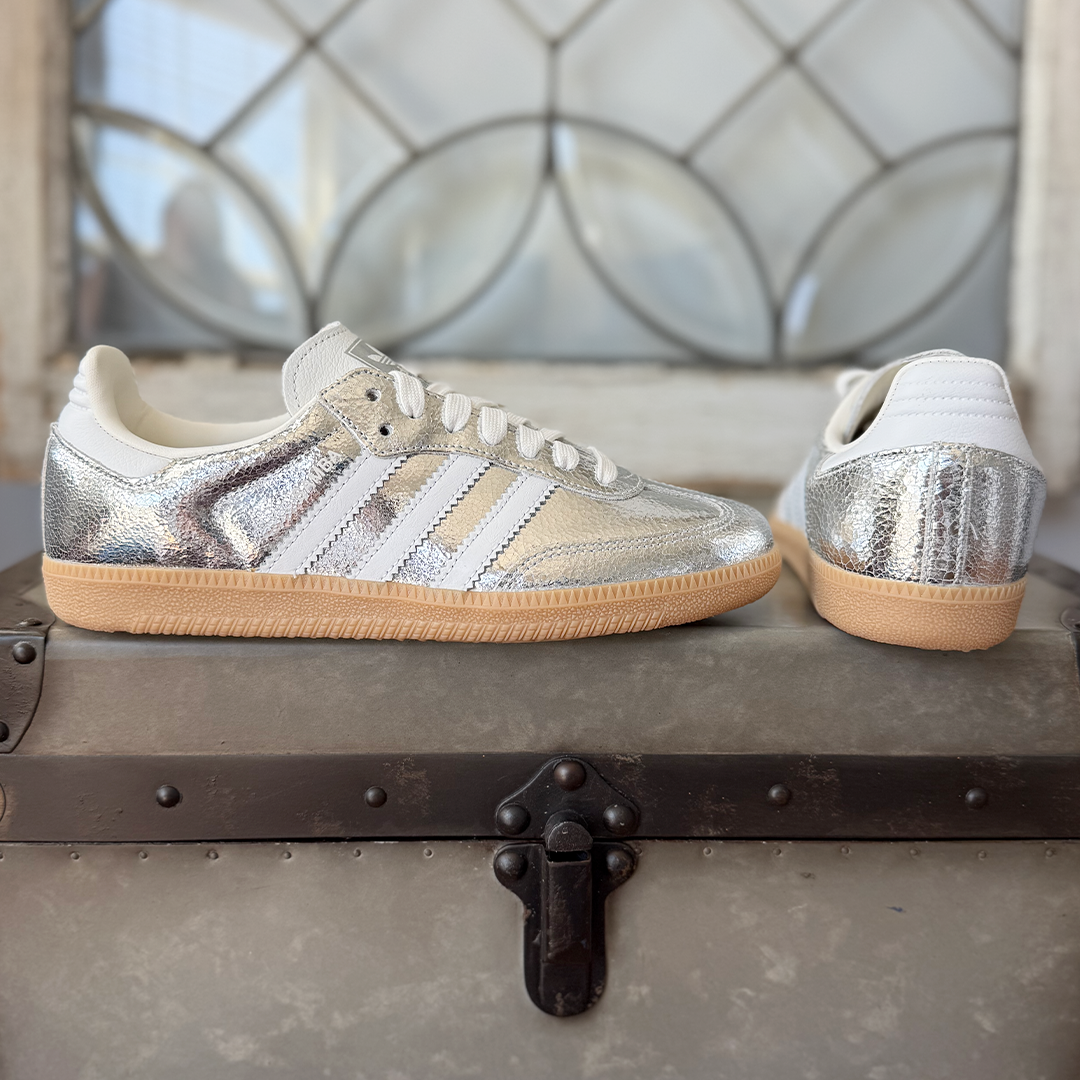 AD Samba OG Femme – Baskets Cuir Métallisé Argenté Effet Craquelé