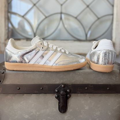 AD Samba OG Femme – Baskets Cuir Métallisé Argenté Effet Craquelé