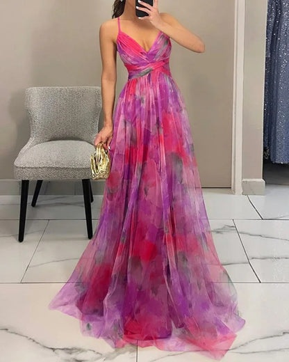 Marbella | Robe Maxi en Tulle Fleuri Aquarelle