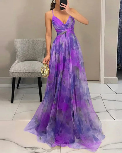 Marbella | Robe Maxi en Tulle Fleuri Aquarelle