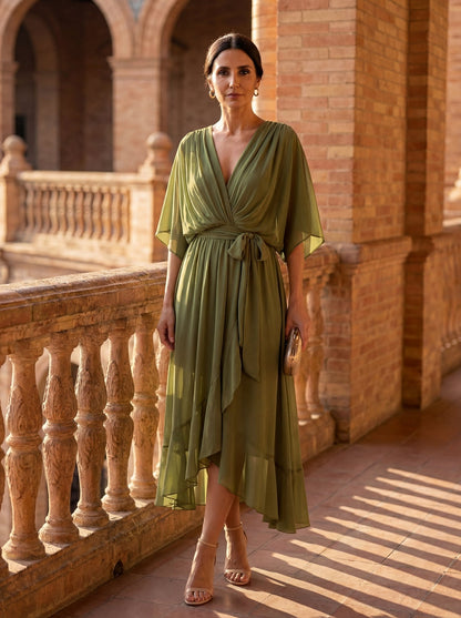 Monica | Robe en Mousseline Fluide Col en V