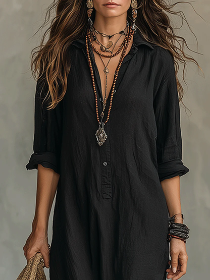 Alessia - Robe maxi noire fluide avec boutons
