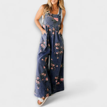 Bethany - Salopette in Denim con Motivo Floreale