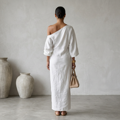 La Blanca | Robe Maxi Asymétrique à Épaule Dénudée
