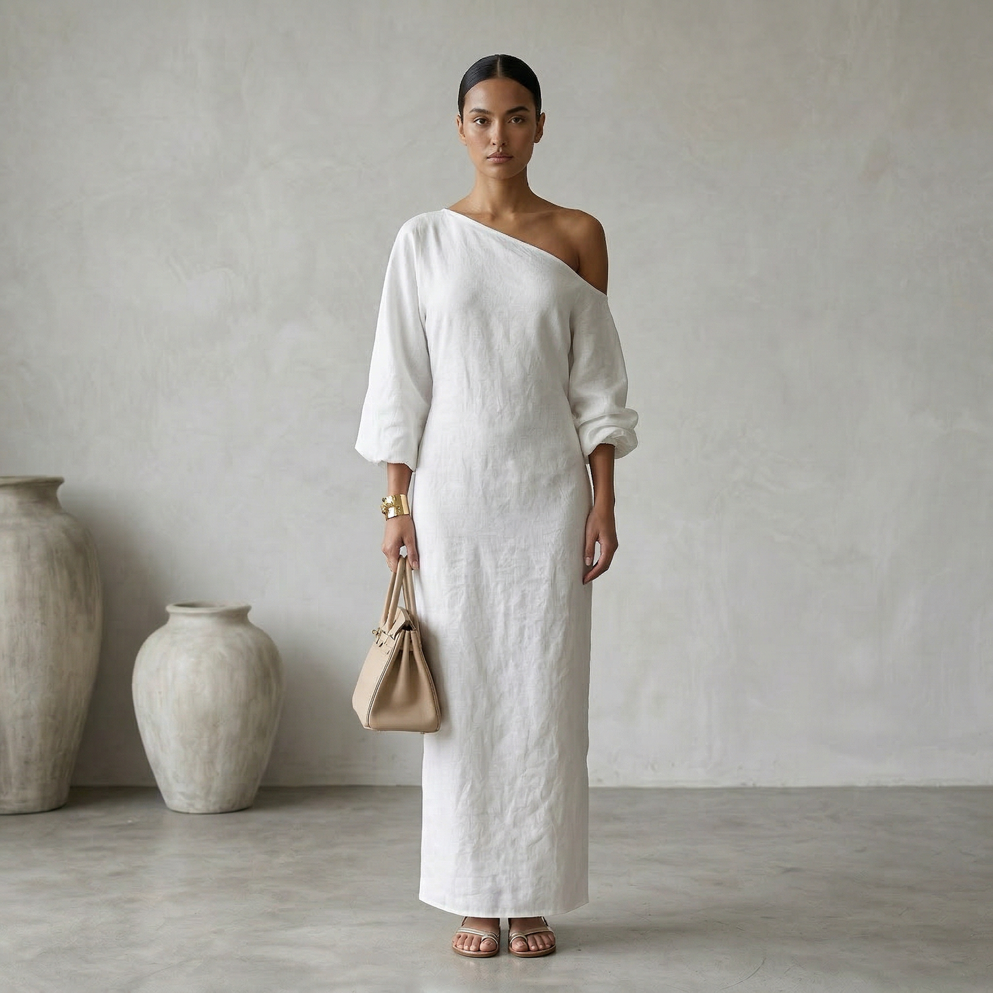 La Blanca | Robe Maxi Asymétrique à Épaule Dénudée