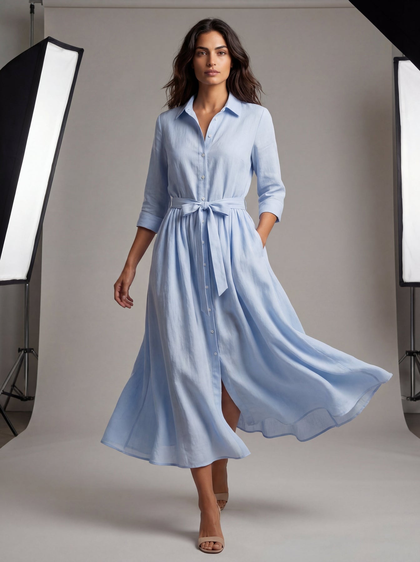 Méditerranée | Robe Longue Chemisier Bleu Ciel