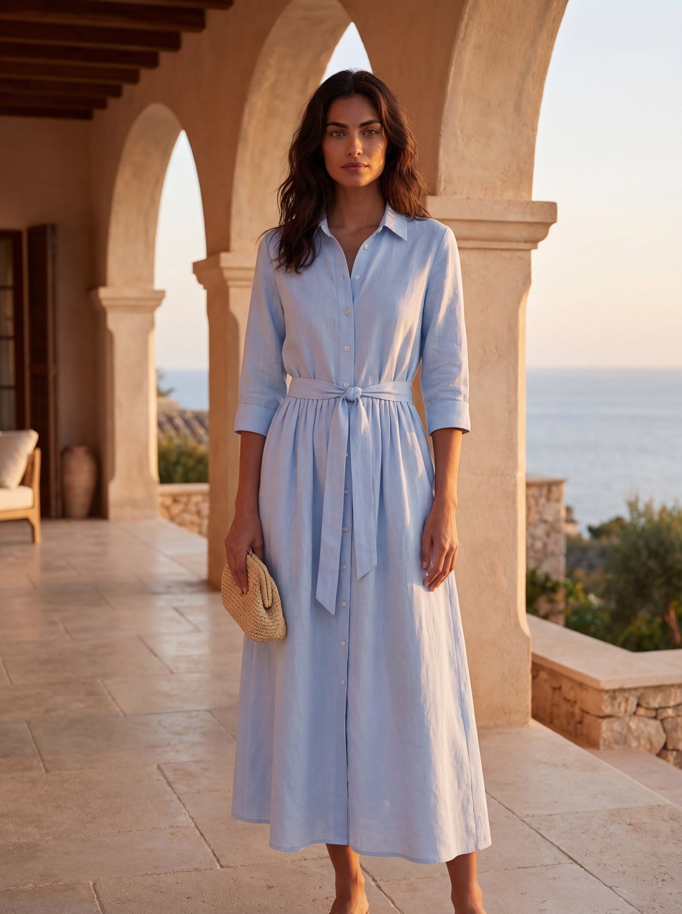 Méditerranée | Robe Longue Chemisier Bleu Ciel
