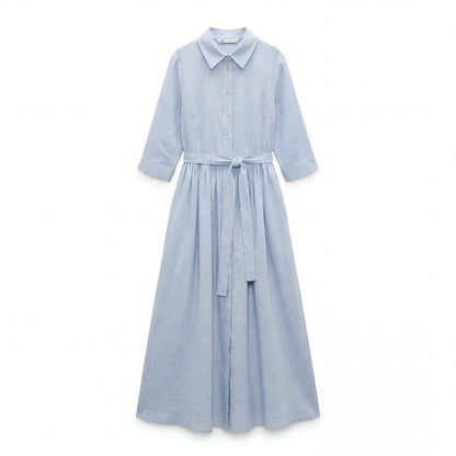 Méditerranée | Robe Longue Chemisier Bleu Ciel