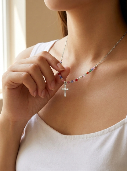 Collier Croix Coloré