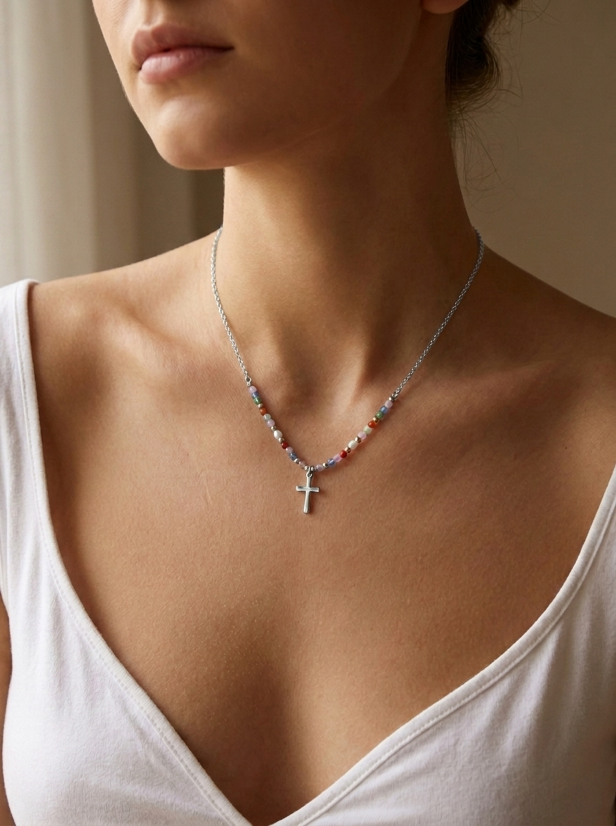 Collier Croix Coloré