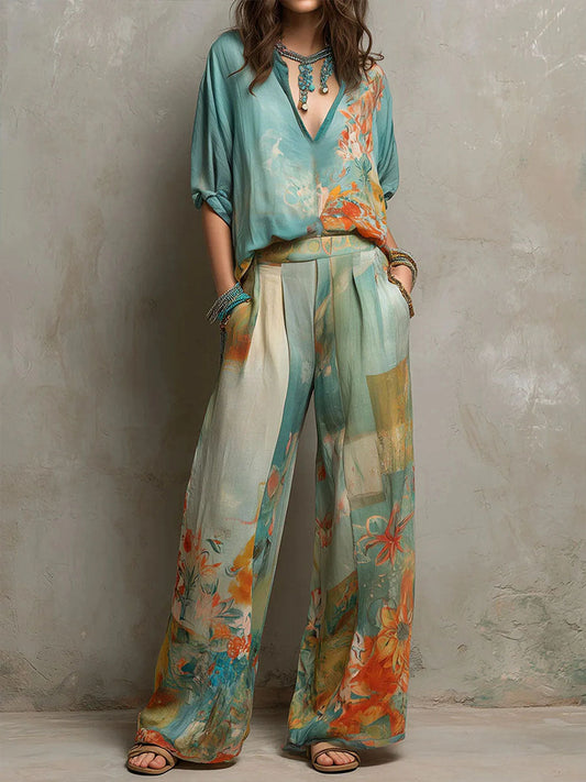 Chiara - Ensemble Élégant Imprimé Floral avec Pantalon Large